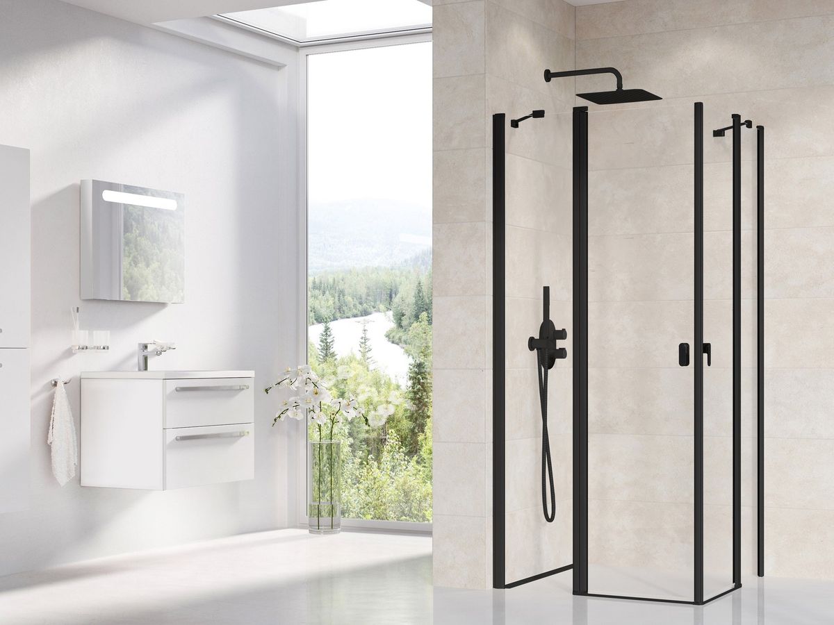 Dušo kabina Ravak CRV2 110, juoda+stiklas Transparent, 1QVD0300Z1
