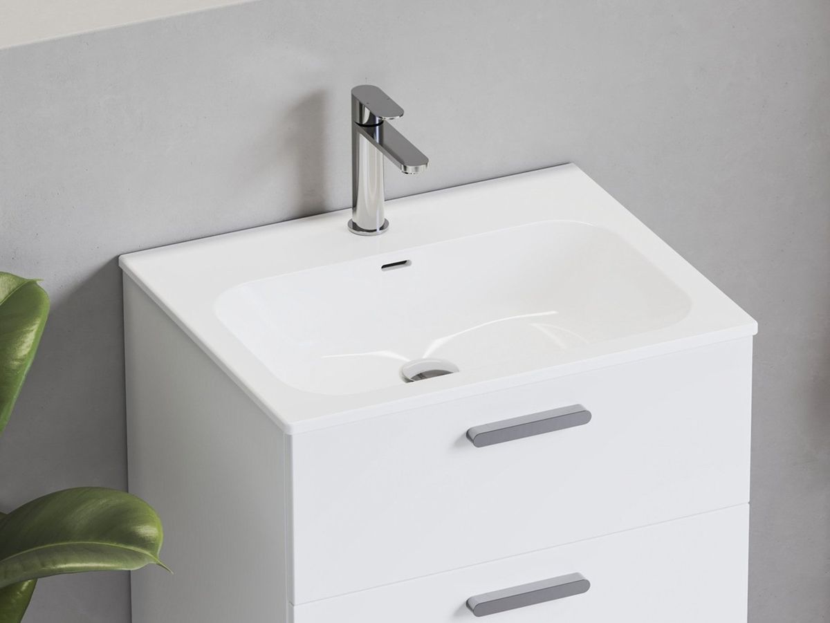 Keraminis praustuvas Ravak Chrome Slim 60, su skyle maišytuvui ir perpildymui, baltas, XJX01160008