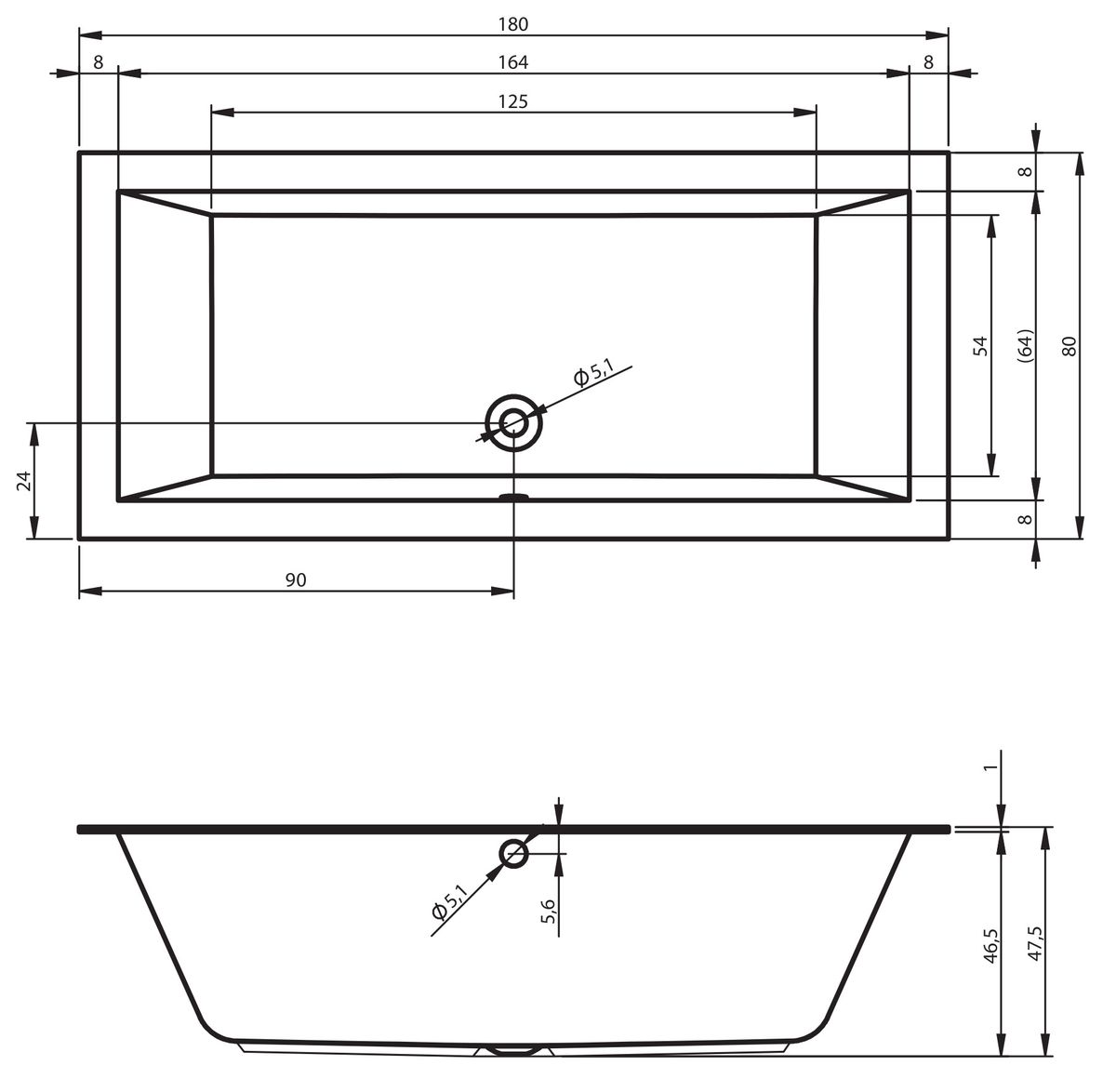 Akrilinė vonia Riho Lugo 180x80 cm, balta, B133001005