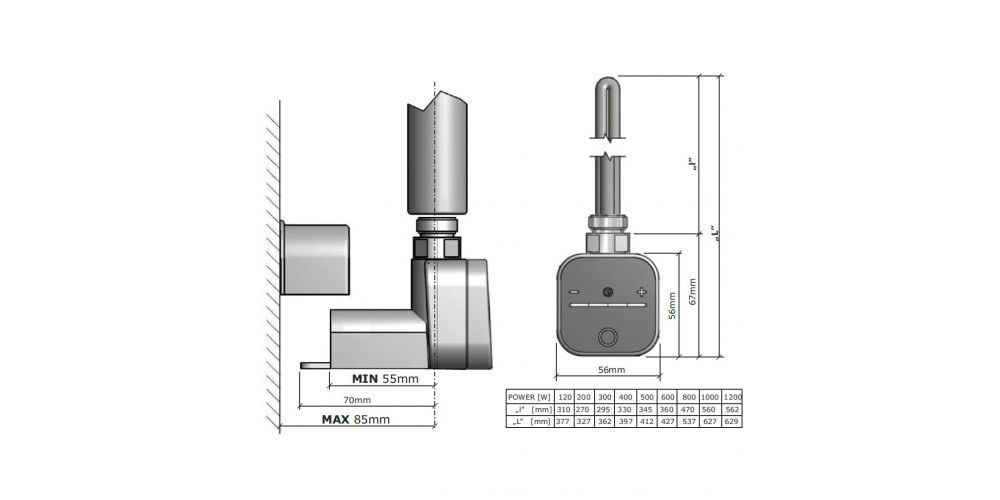 Elektrinis rankšluosčių džiovintuvas Wobbee Pentre 50x100 cm, dešininis, baltas Elektrinis rankšluosčių džiovintuvas Wobbee Pentre 50x100 cm, dešininis, baltas