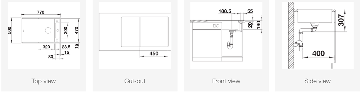 Silgranitinė plautuvė BLANCO AXIA III 45 S-F SILG PDUR Juoda Z.GL InFino M.AF