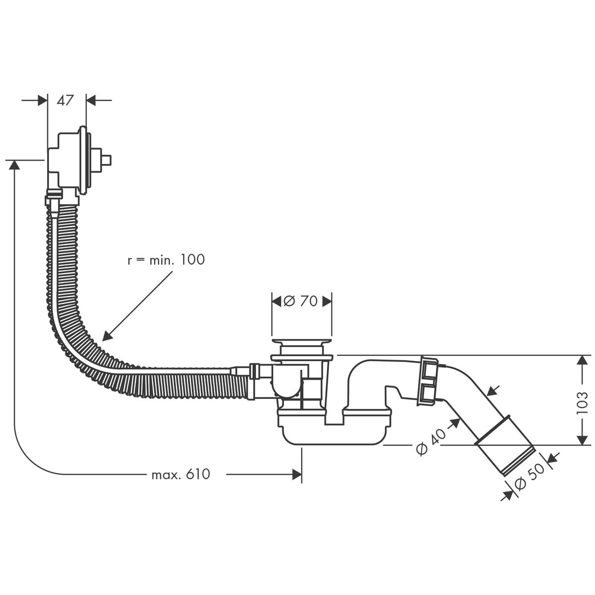 Sifonas voniai Hansgrohe FLEXAPLUS 58140180