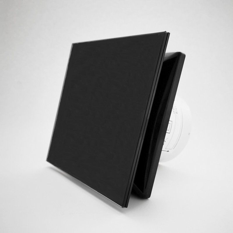 Ištraukimo ventiliatorius Vlano A-100 TH su laikmačiu, drėgmės jutikliu ir juoda dekoratyvine stikline panele, 4251354701648 Ištraukimo ventiliatorius Vlano A-100 TH su laikmačiu, drėgmės jutikliu ir juoda dekoratyvine stikline panele, 4251354701648