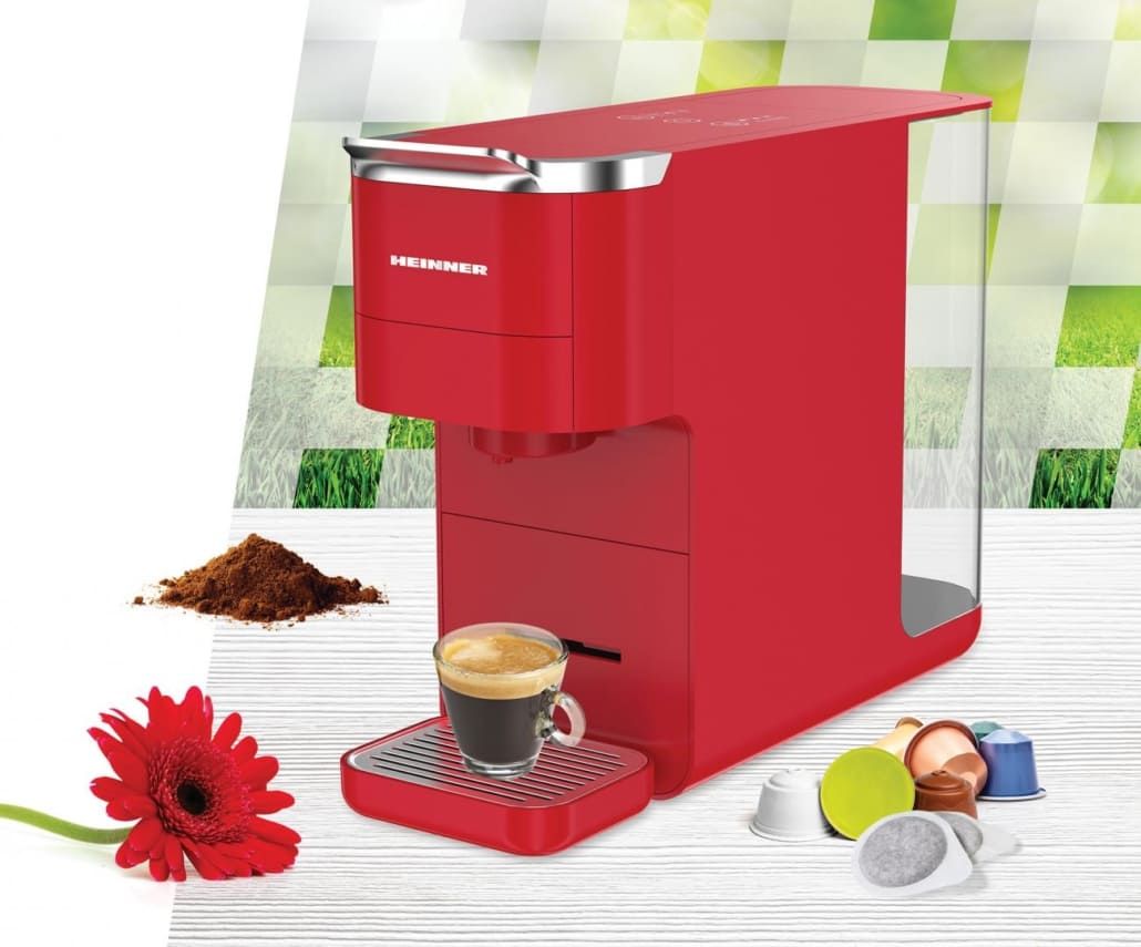 Kavos aparatas (tinka įv.kapsulės ir biri kava) 1525W, 1.5L HEMC-DD15RED HEINNER Kavos aparatas (tinka įv.kapsulės ir biri kava) 1525W, 1.5L HEMC-DD15RED HEINNER