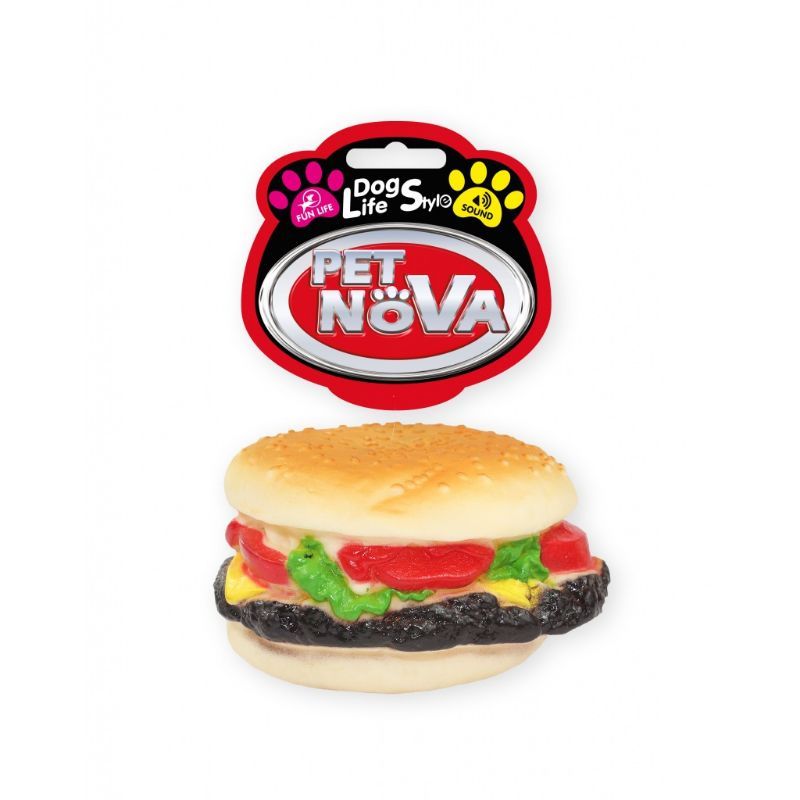 PET NOVA VINYL HAMBURGER žaislas šuniui 9cm 3vnt, VIN-BURGER