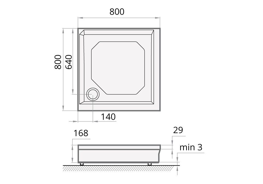 Dušo padėklas PAA CLASSIC KV 80 80x80, balta, E2436/23