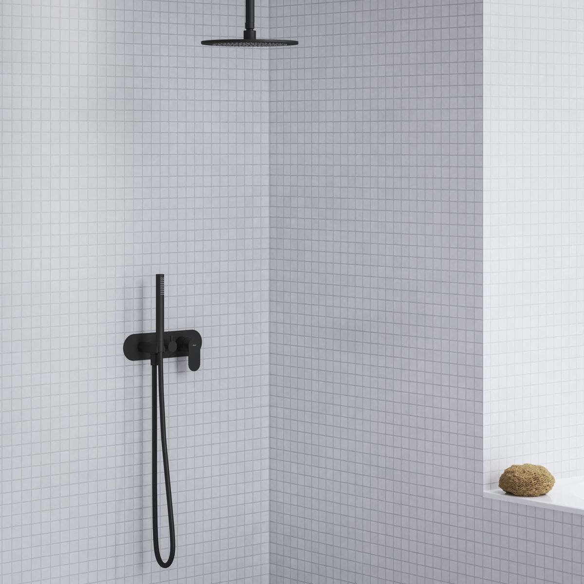 Potinkinis maišytuvas Eleganta be korpuso, 2 funkcijų, su dušo komplektu, juoda, X070300