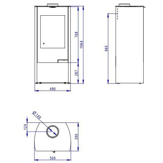 Plieninė krosnelė Romotop TALA N 06, tiesus stiklas, plieninė