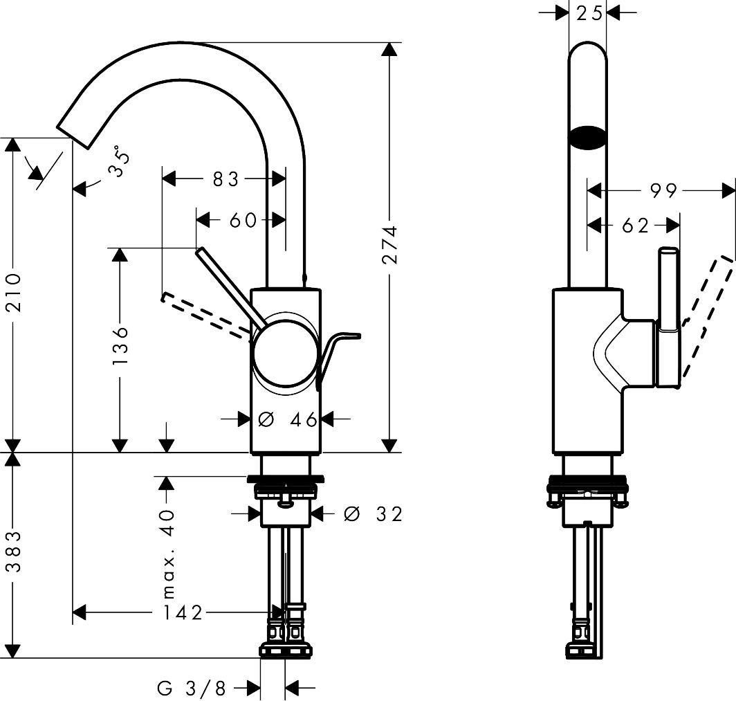 Maišytuvas praustuvui hansgrohe Zesis S 210, juoda maitnė, 74740670