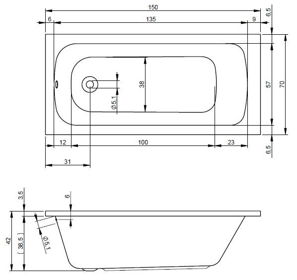 Akrilinė vonia RIHO Dola 150x70 cm