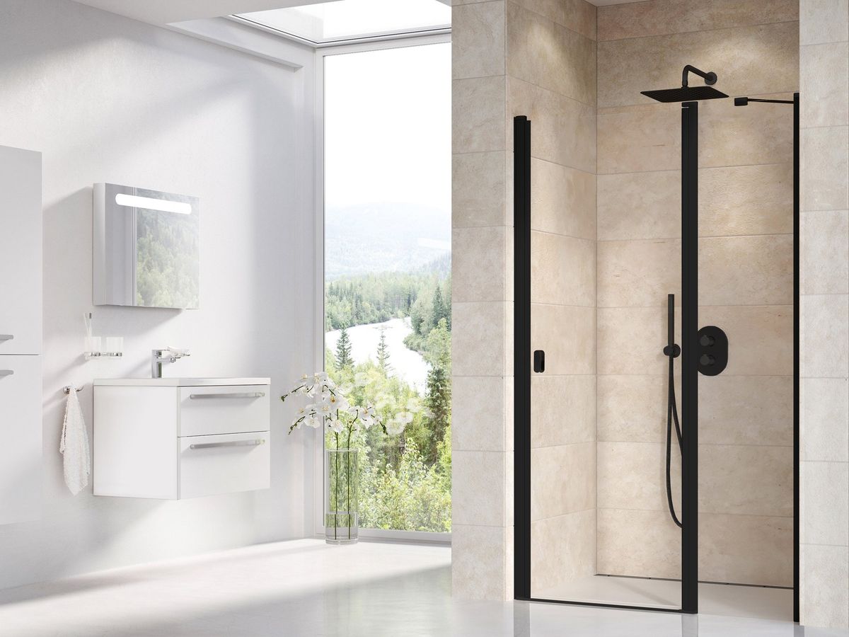 Dušo durys Ravak CSD2 120, juoda+stiklas Transparent, 0QVGC300Z1