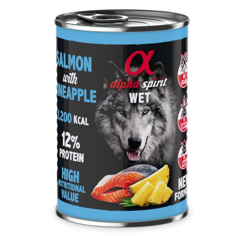 ALPHA SPIRIT WET konservas su lašiša ir ananasais 400g 6vnt, A4000541