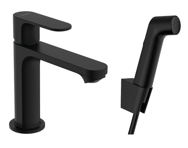 Praustuvo maišytuvas HANSGROHE Rebris S 110 su bidė dušeliu ir 160 cm žarna, matinis juodas, 72215670
