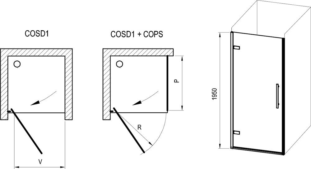 Dušo durys Ravak Cool! COSD1-90, blizgus+skaidrus stiklas X0VV70A00Z1