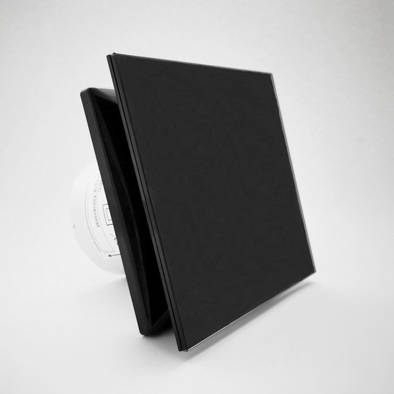 Ištraukimo ventiliatorius Vlano A-100 TH su laikmačiu, drėgmės jutikliu ir juoda dekoratyvine stikline panele, 4251354701648 Ištraukimo ventiliatorius Vlano A-100 TH su laikmačiu, drėgmės jutikliu ir juoda dekoratyvine stikline panele, 4251354701648