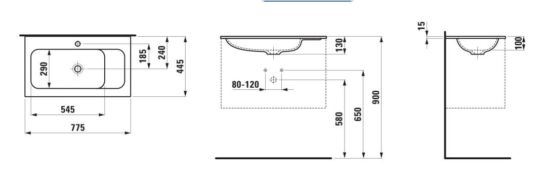 Baldinis praustuvas Laufen, 77x44cm, pagamintas iš Marbond, be perpylimo, baltas