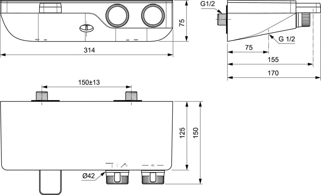 Termostatinis vonios/dušo maišytuvas Ideal Standard Ceratherm S200, chromo/balta, A7330AA