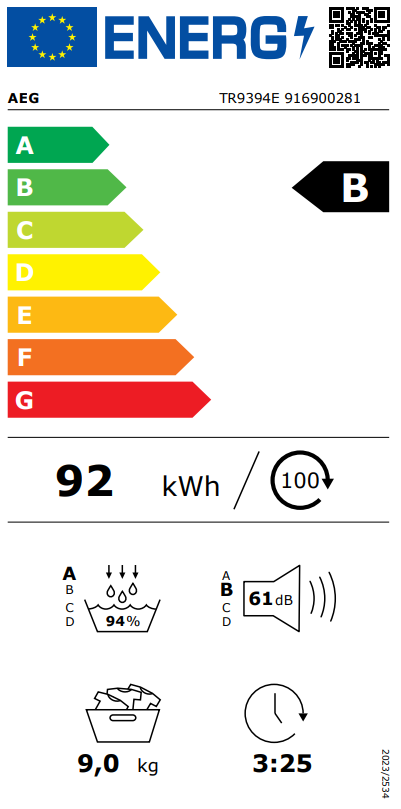 Džiovyklė AEG TR9394E Džiovyklė AEG TR9394E