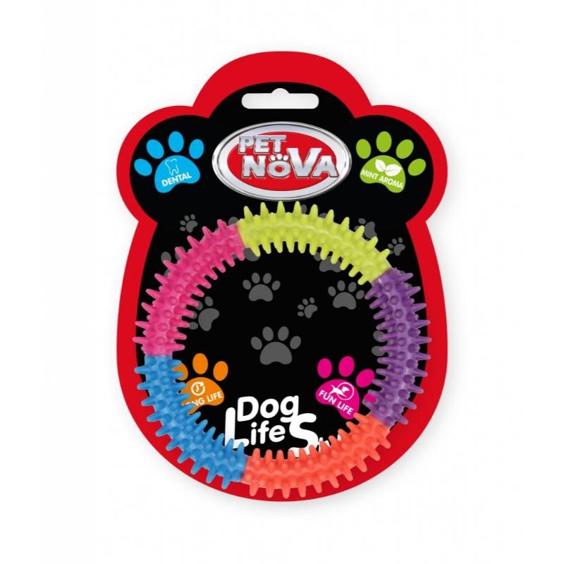 PET NOVA DENTAL spalvotas spygliuotas minkštas žiedas 12.5cm 2vnt, COLOURRING-XL