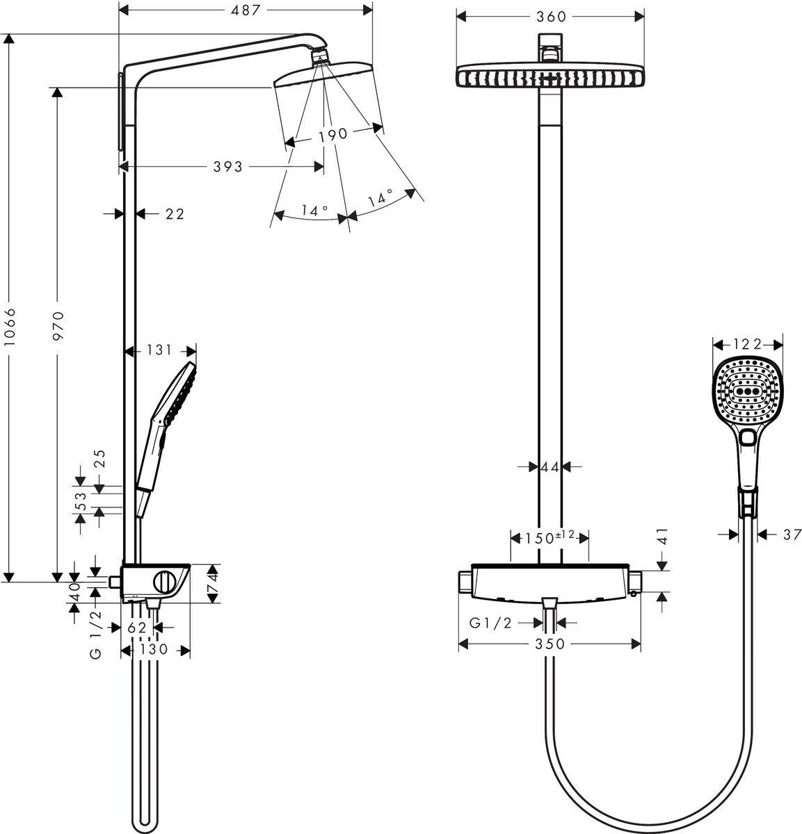 Dušo sistema HANSGROHE Raindance E 360 1jet su termostatu, chromo, 27112000