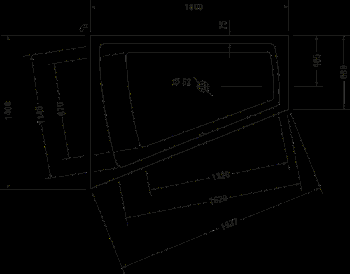 Akrilinė vonia Duravit Paiova 180x140 cm, balta, kairė, 700216000000000