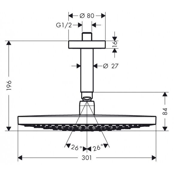 Potinkinė dušo galva Hansgrohe Raindance Select E 300 2 jet su jungtimi, chromas 27337000