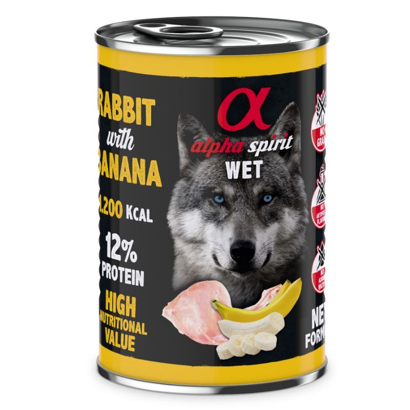 ALPHA SPIRIT WET konservas su triušiena ir bananais 400g 6vnt, A4000521