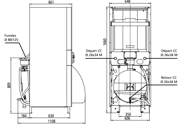 Skysto kuro kondensacinis katilas Atlantic KIMEO NOx DUO 25 (22kW), su integr. K.V.Š. 105L