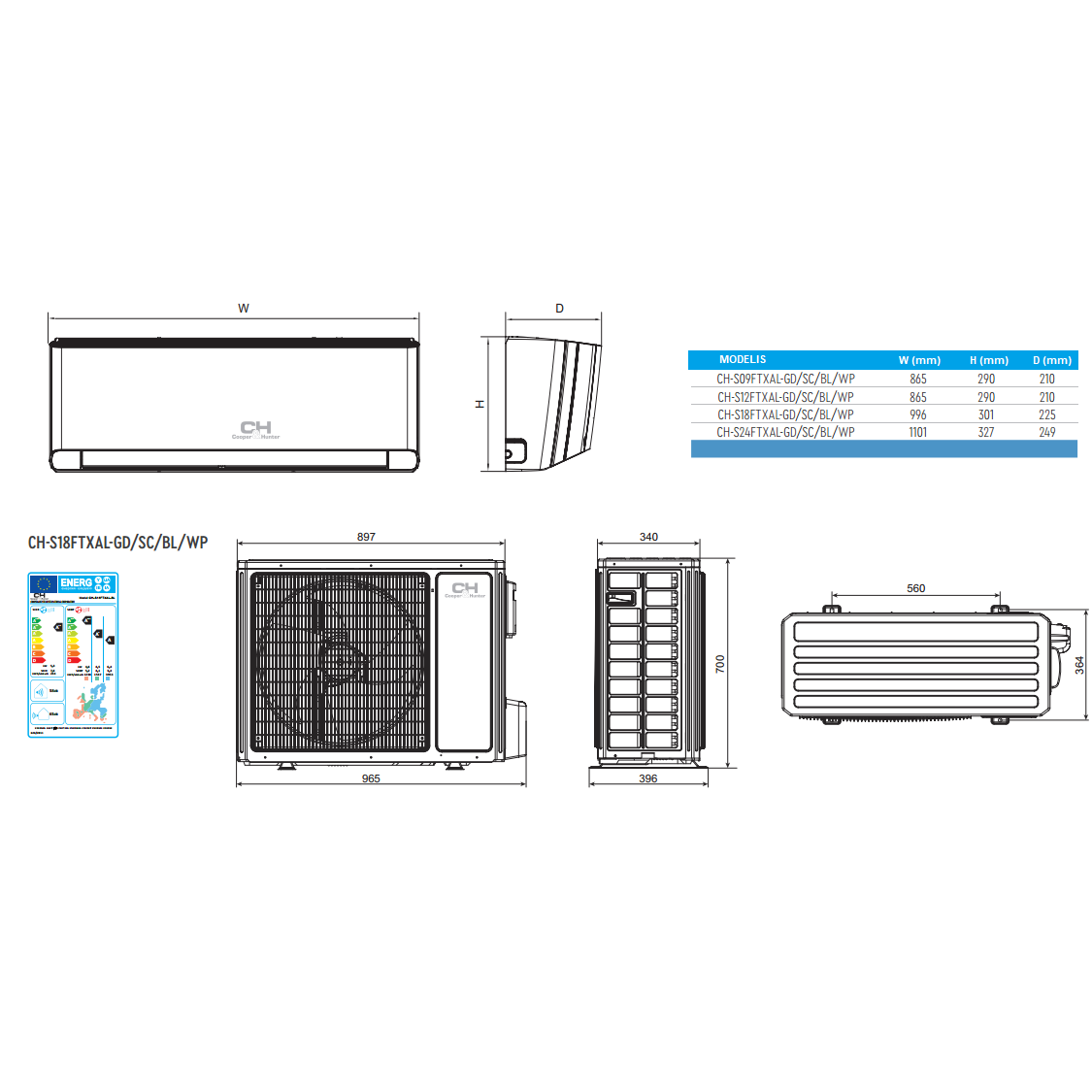 C&amp;H SUPREME CONTINENTAL Inverter S18FTXAL-GD efektyvus šildymas iki -25°C, Šaldymas 5,3 KW, Šildymas 5,57 KW