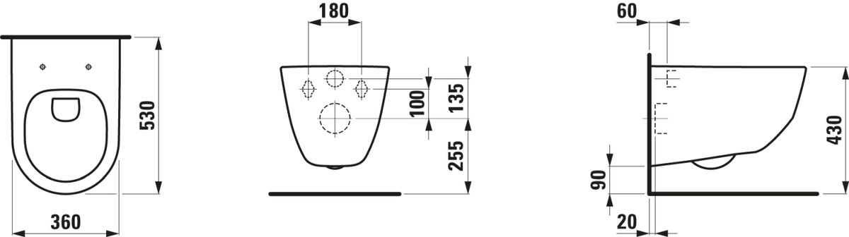 Komplektas: Laufen INEOLINK potinkinis rėmas su juodu matiniu INEO HORIZON mygtuku ir Laufen Pro Rimless pakabinamas klozetas su soft close dangčiu