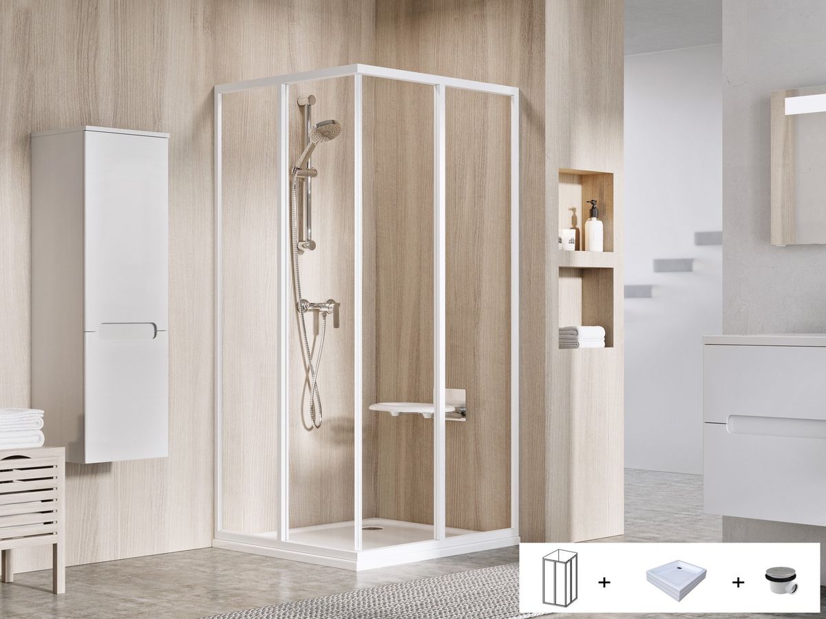 Dušo kabinos komplektas Ravak SET 2 - SRV2+SRV2 75x90, balta+stiklas Transparent Dušo kabinos komplektas Ravak SET 2 - SRV2+SRV2 75x90, balta+stiklas Transparent