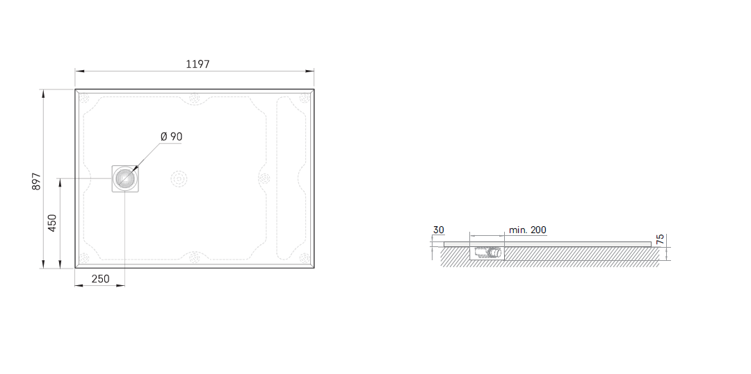 Akmens masės dušo padėklas PAA Lettera 90x120 cm (be panelio)