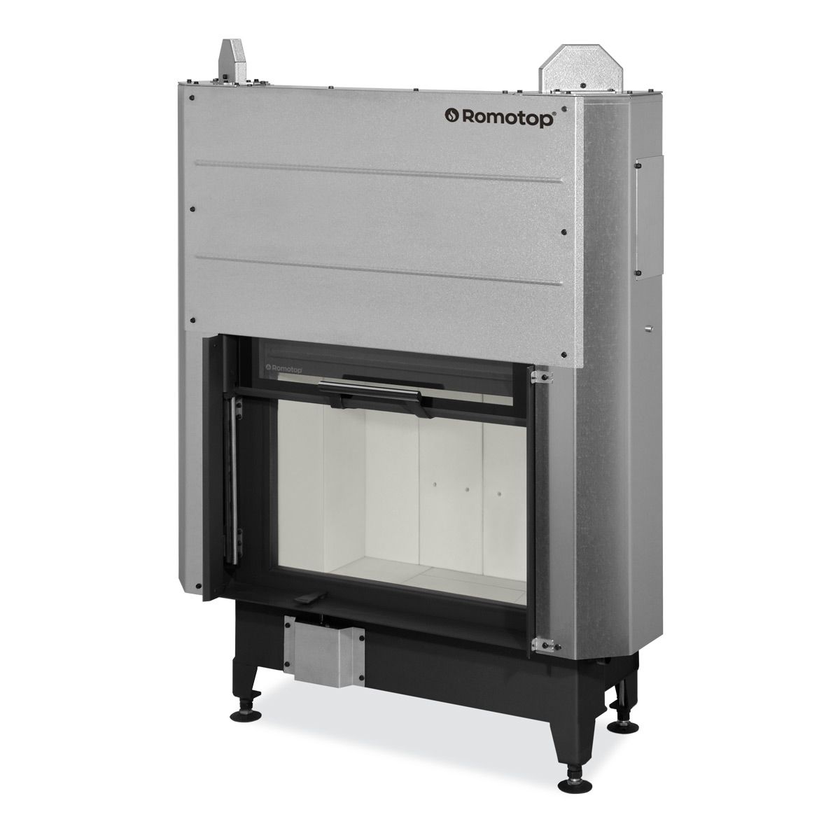Plieninis židinio ugniakuras Romotop KV HEAT H3LE01 66.50, šviesi pakura IGN su pakeliamomis durimis