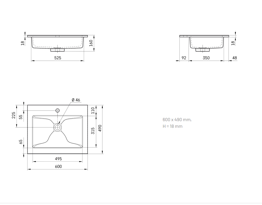 Akmens masės praustuvas PAA Loto 60x49 cm, baltas ILOT600/00