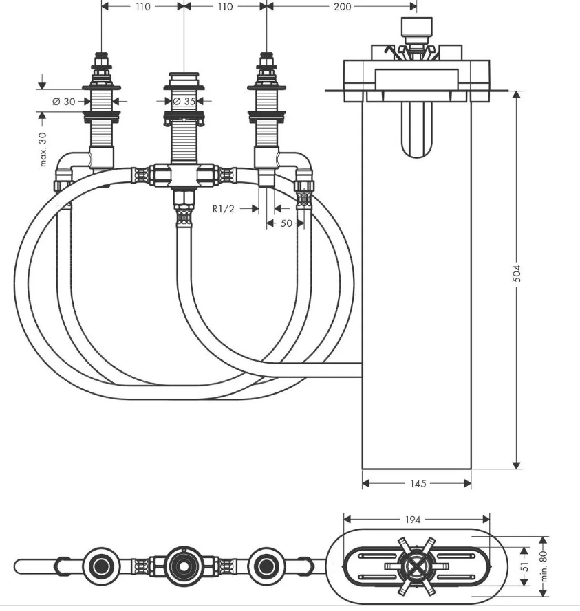 Vonia Paa DECO WALL 166x81 cm, su 4 dalių maišytuvu Finoris