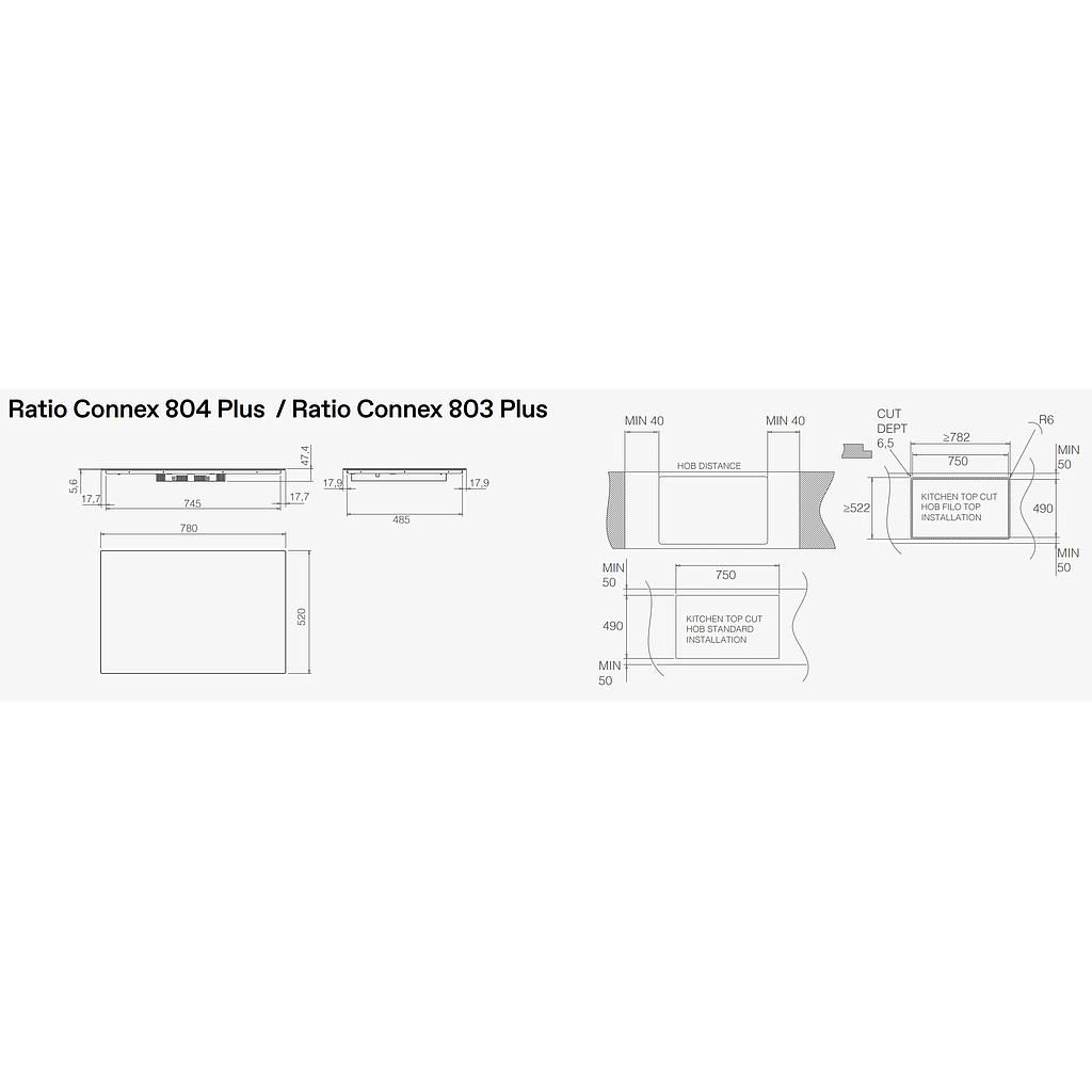 Indukcinė 78 cm pločio kaitlentė ELICA RATIO CONNEX 804 PLUS BL