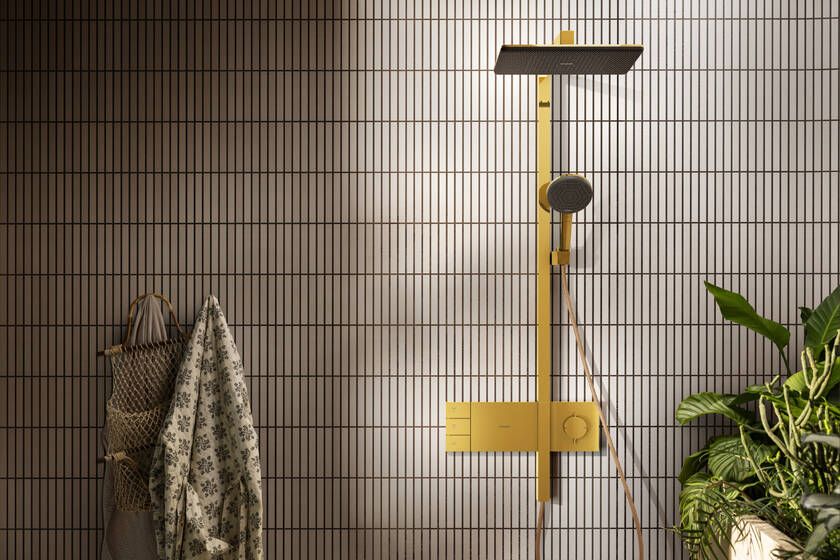 Dušo sistema HANSGROHE Raindance Alive Q su termostatu, poliruoto aukso, 24591990 Dušo sistema HANSGROHE Raindance Alive Q su termostatu, poliruoto aukso, 24591990