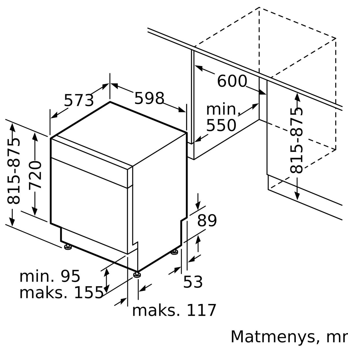 Įmontuojama indaplovė Bosch Serija 6, SMU6ECS12E, 60 cm