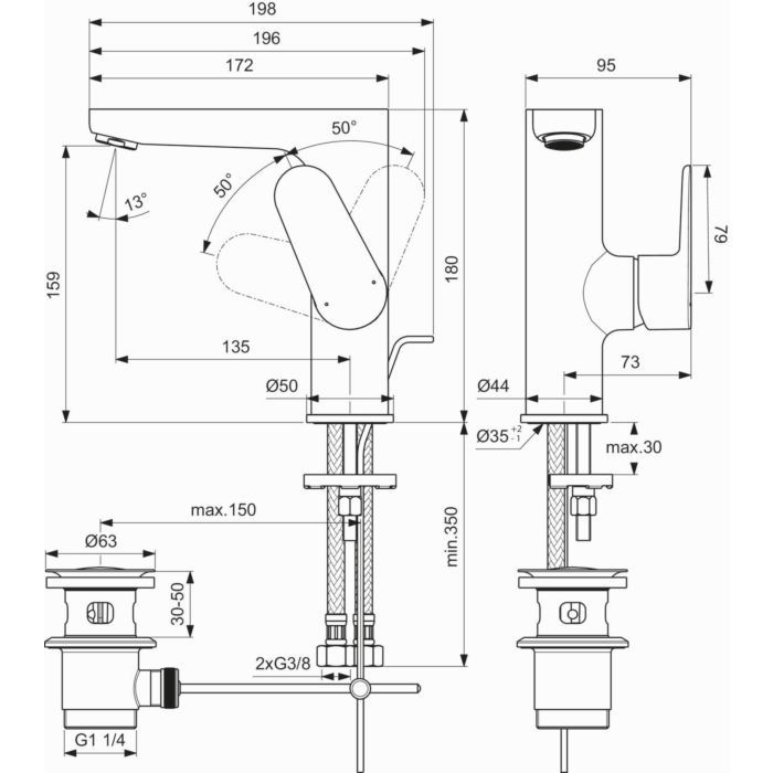 Maišytuvas praustuvui Ideal Standard CERAFINE O juodas matinis, BC703XG