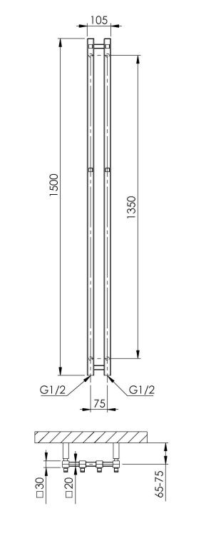 Rankšluosčių džiovintuvas PMH Pluto X 10,5x150 cm, chromas, P2C/2 Rankšluosčių džiovintuvas PMH Pluto X 10,5x150 cm, chromas, P2C/2