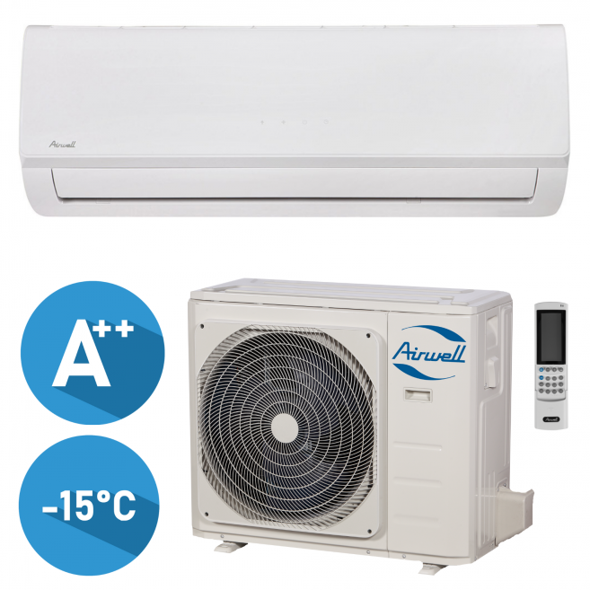 Oro kondicionierius/šilumos siurblys Airwell AURA, efektyvus šildymas iki -15°C, šaldymas 3,52 kW, šildymas 3,81 kW