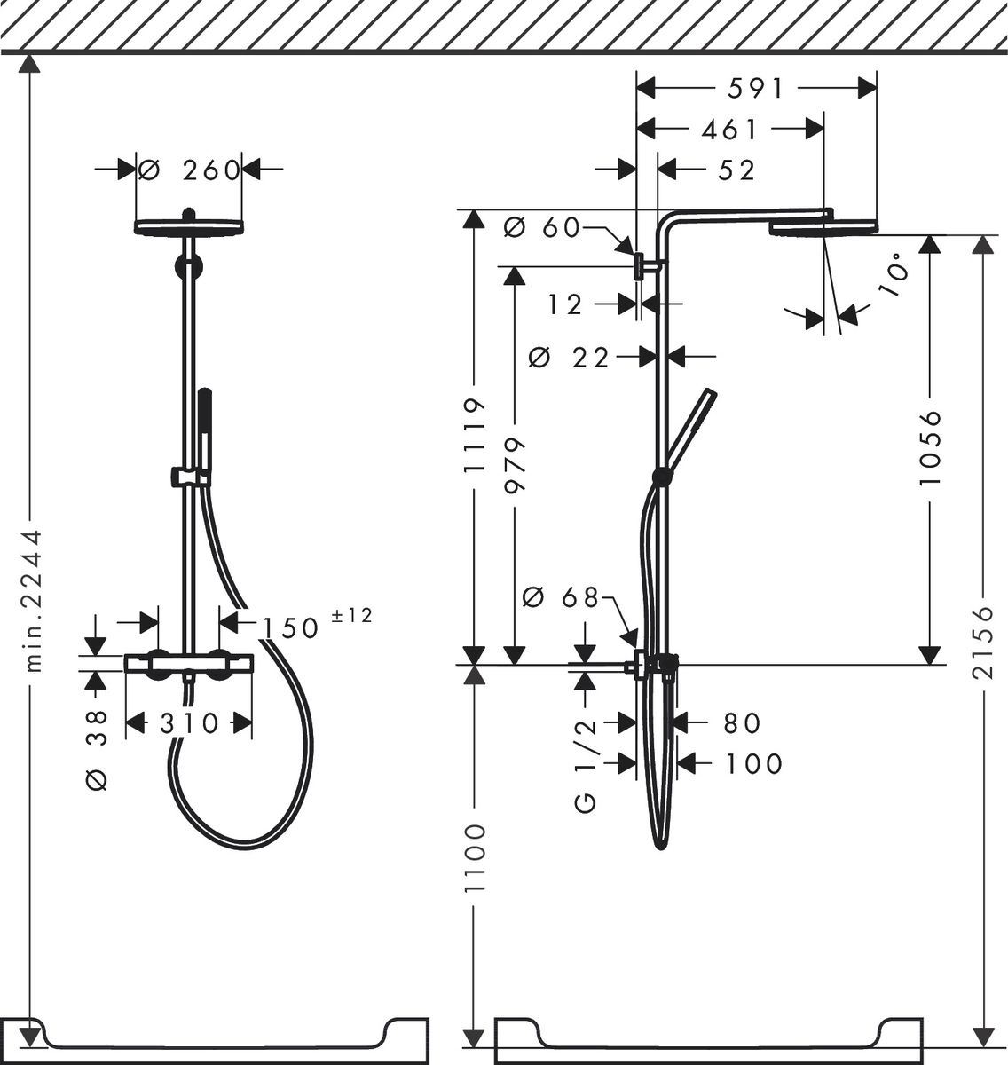Dušo sistema HANSGROHE Pulsify S Puro 260 1jet su Ecostat Fine termostatu, matinė juoda, 24222670 Dušo sistema HANSGROHE Pulsify S Puro 260 1jet su Ecostat Fine termostatu, matinė juoda, 24222670