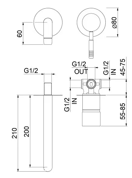 Maišytuvas praustuvui iš sienos Fiore XENON apvaliom plokštelėm, nerūdijančio plieno apdaila, 44AA7547