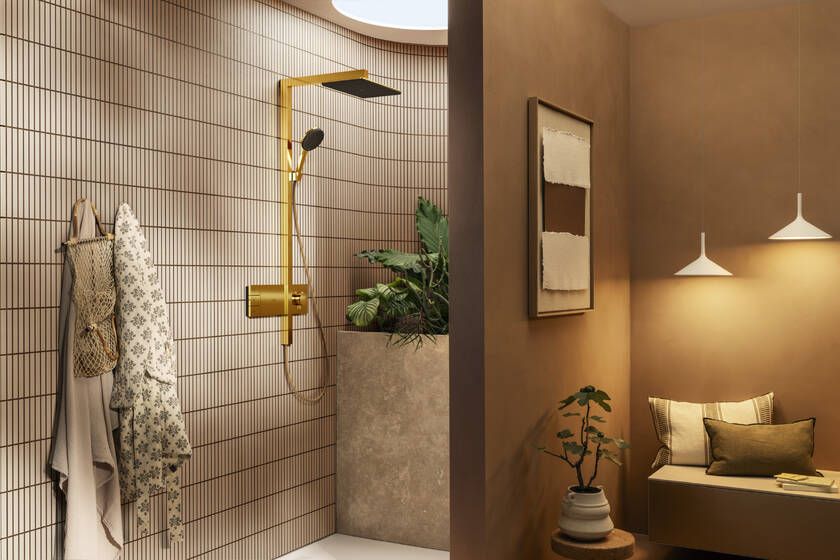Dušo sistema HANSGROHE Raindance Alive Q su termostatu, poliruoto aukso, 24590990 Dušo sistema HANSGROHE Raindance Alive Q su termostatu, poliruoto aukso, 24590990
