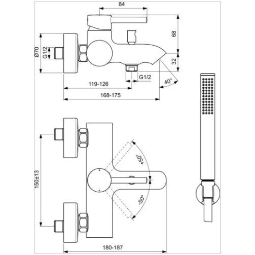 Vonios / dušo maišytuvas su dušo komplektu Ideal Standard Cerline, chromo, BC270AA