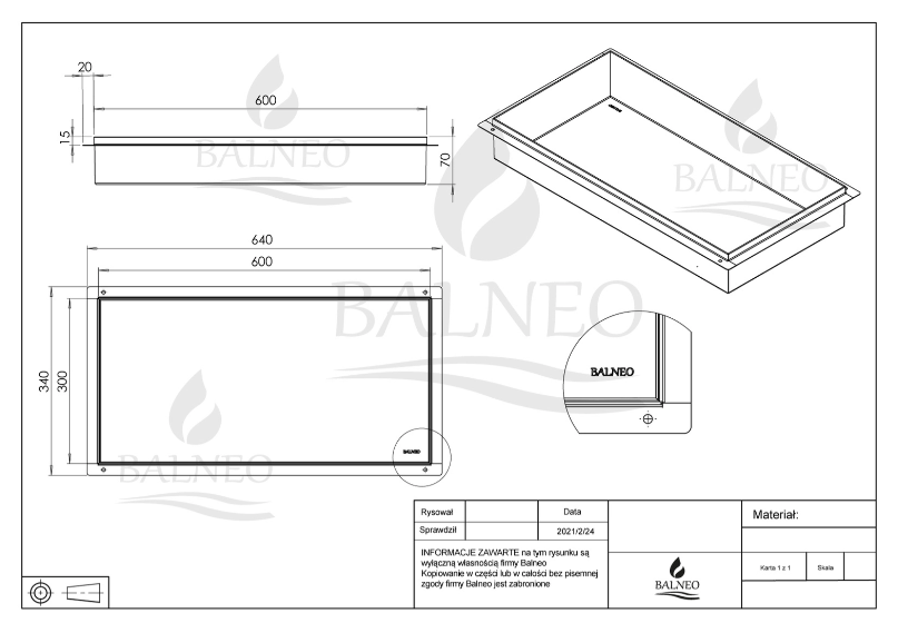 Įleidžiama berėmė sieninė lentyna Balneo Wall Box NO RIM, baltosmatinė, 60x30x7 cm, OB-WH3-NR