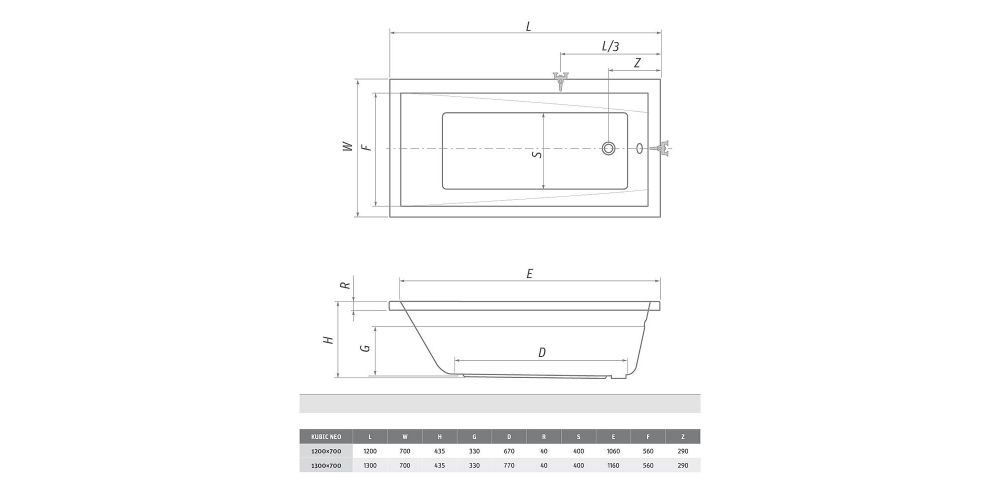 Akrilinė vonia Roth Kubic Neo 130x70 cm Akrilinė vonia Roth Kubic Neo 130x70 cm