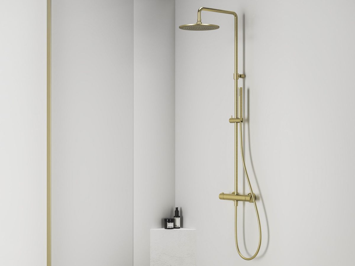 Dušo stovas su termostatiniu maišytuvu ir dušo komplektu Ravak ES 091.60GLB, šlifuoto aukso, X070614