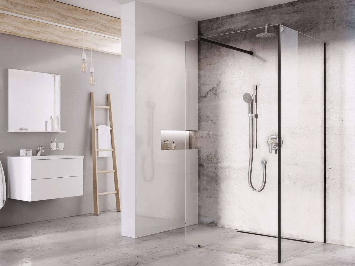 Dušo sienelė Ravak Walk-In Corner Set 120x90, juoda+stiklas Transparent, GW1CG730SZ1