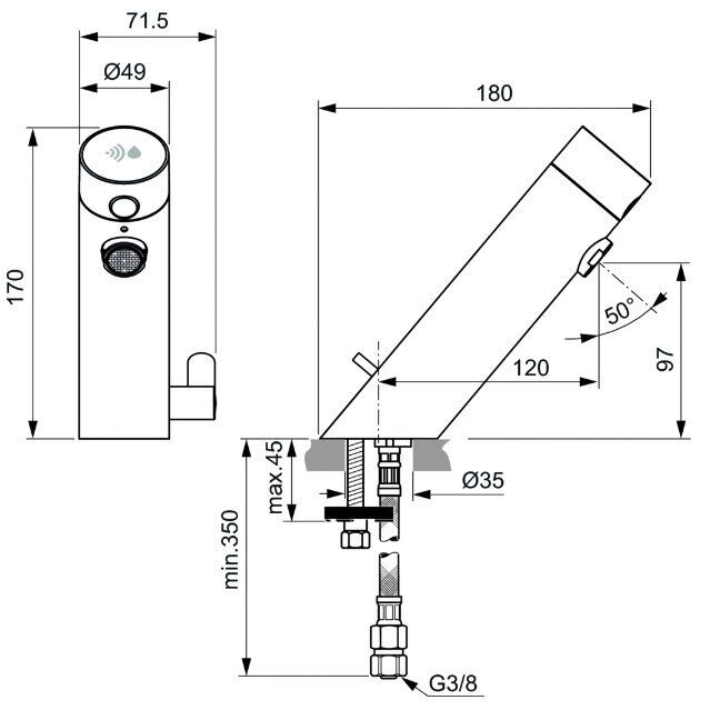 Maišytuvas praustuvui Ideal Standard SENSORFLOW NEW juodas matinis, A7559XG